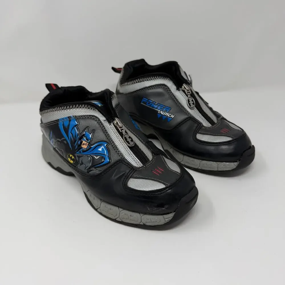 Batman Zip Up Sneakers Kids Black Gray Comic Shoes Size 2.5